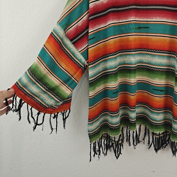 Double D Ranch Pachamama Serape Striped Western Open Front Kimono Jacket Large - Picture 11 of 11